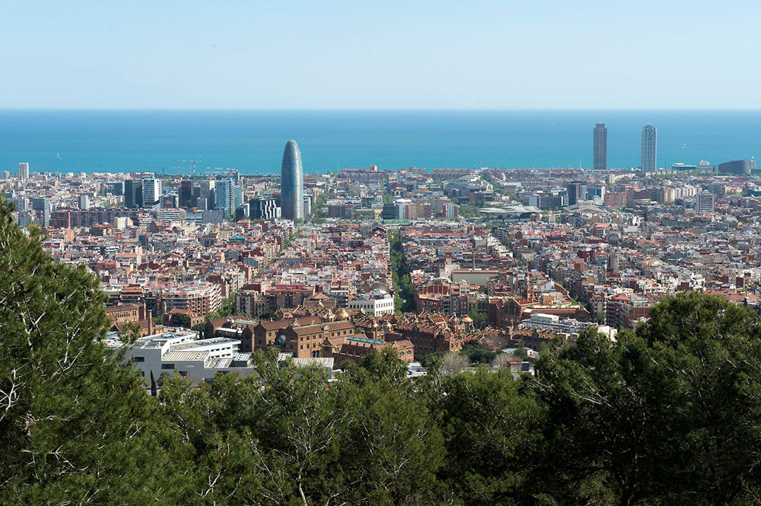 Panoramic view of the Barcelona skyline and Mediterranean coast